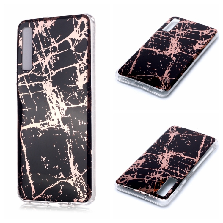 

For Galaxy A7 (2018) Plating Marble Pattern Soft TPU Protective Case(Black Gold)
