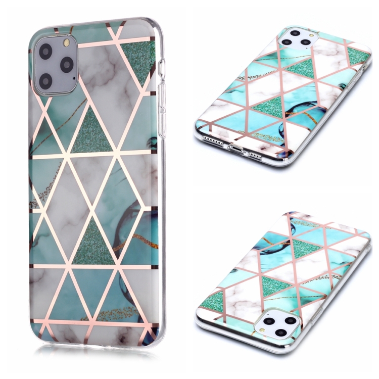 

For iPhone 11 Pro Max Plating Marble Pattern Soft TPU Protective Case(Green White)
