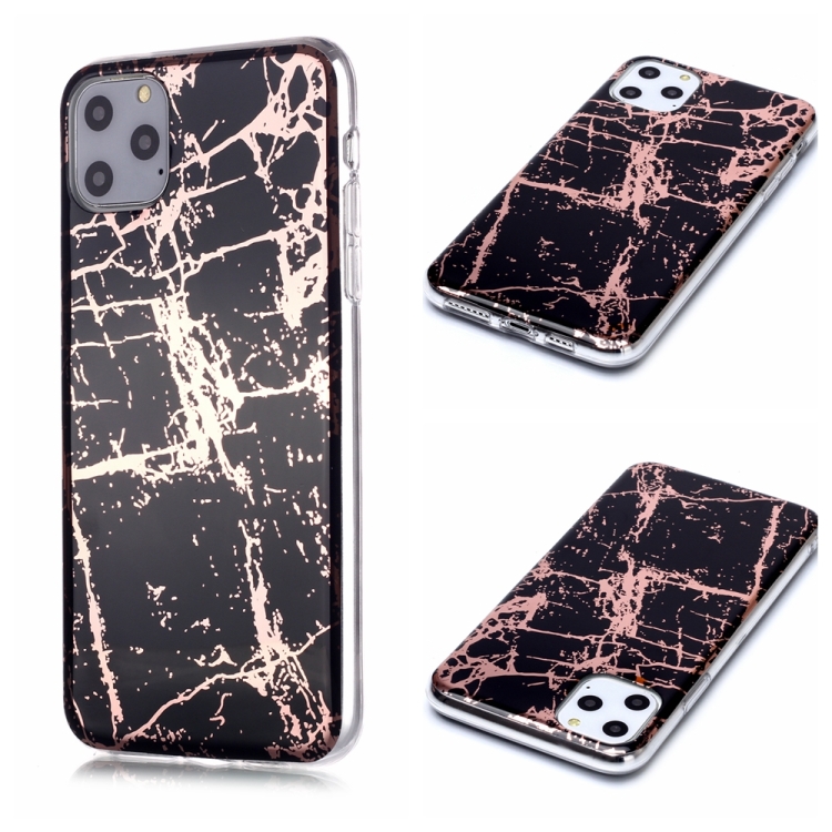 

For iPhone 11 Pro Max Plating Marble Pattern Soft TPU Protective Case(Black Gold)