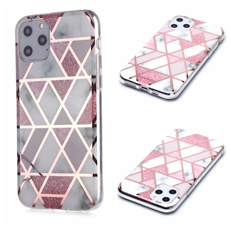 

For iPhone 11 Pro Plating Marble Pattern Soft TPU Protective Case(Pink)