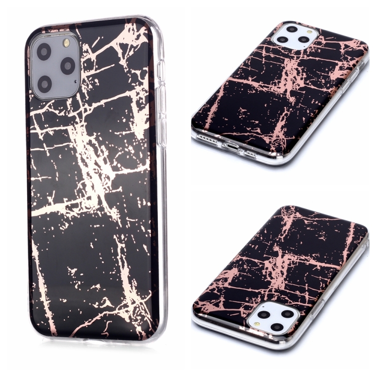 

For iPhone 11 Pro Plating Marble Pattern Soft TPU Protective Case(Black Gold)