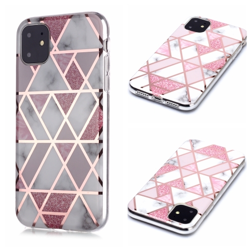 

For iPhone 11 Plating Marble Pattern Soft TPU Protective Case(Pink)