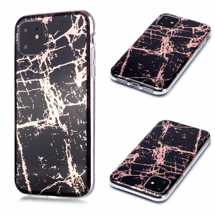

For iPhone 11 Plating Marble Pattern Soft TPU Protective Case(Black Gold)