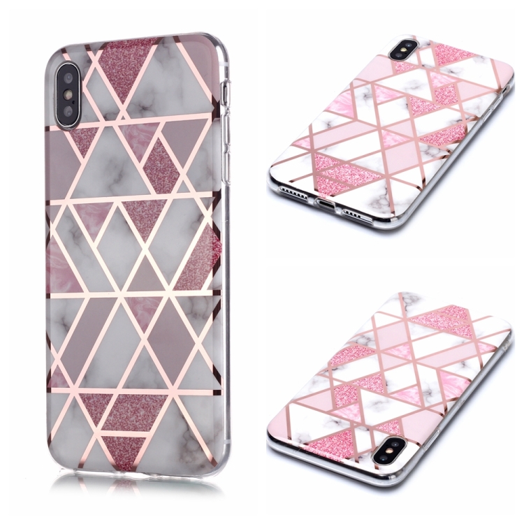 

For iPhone XS Max Plating Marble Pattern Soft TPU Protective Case(Pink)