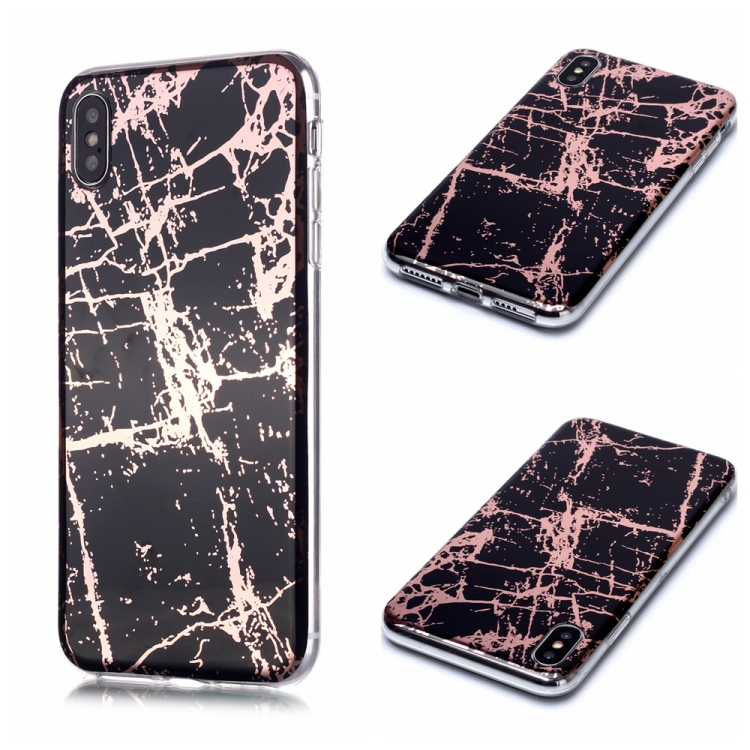 

For iPhone X / XS Plating Marble Pattern Soft TPU Protective Case(Black Gold)