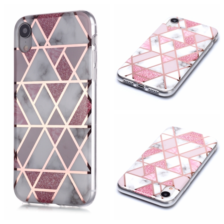 

For iPhone XR Plating Marble Pattern Soft TPU Protective Case(Pink)