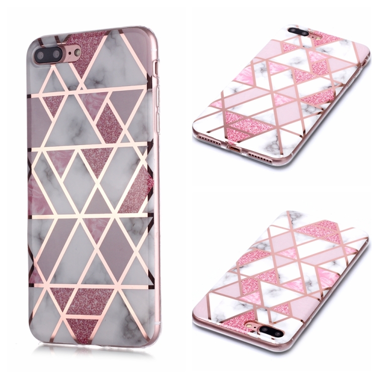 

For iPhone 7 Plus / 8 Plus Plating Marble Pattern Soft TPU Protective Case(Pink)