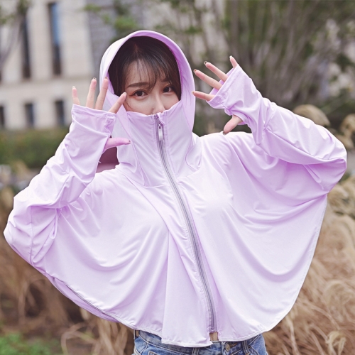 

Summer Outdoor Ice Silk Zipper Sun-proof Clothing Headscarf Suit Protection Equipment(Purple)
