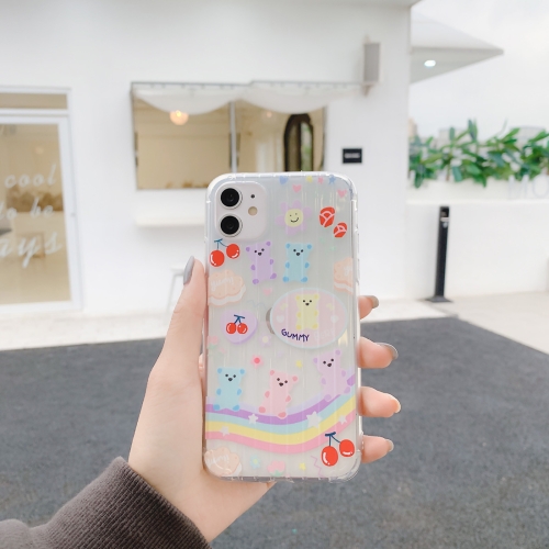 

For iPhone 11 Pro Painted Suitcase Striped TPU Case(Rainbow Bear)