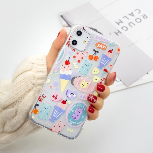 

For iPhone 11 Pro Max Painted Suitcase Striped TPU Case(Ice Cream Bear)