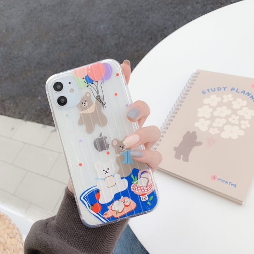 

For iPhone 11 Pro Max Painted Suitcase Striped TPU Case(Balloon Bear)