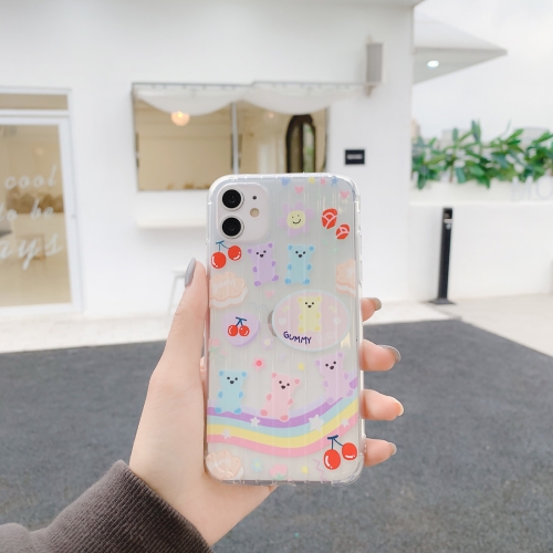 

For iPhone 11 Painted Suitcase Striped TPU Case(Rainbow Bear)