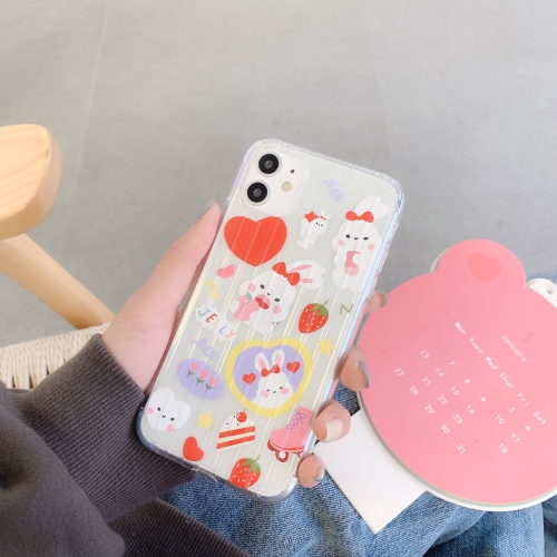 

For iPhone 11 Painted Suitcase Striped TPU Case(Caring Rabbit)
