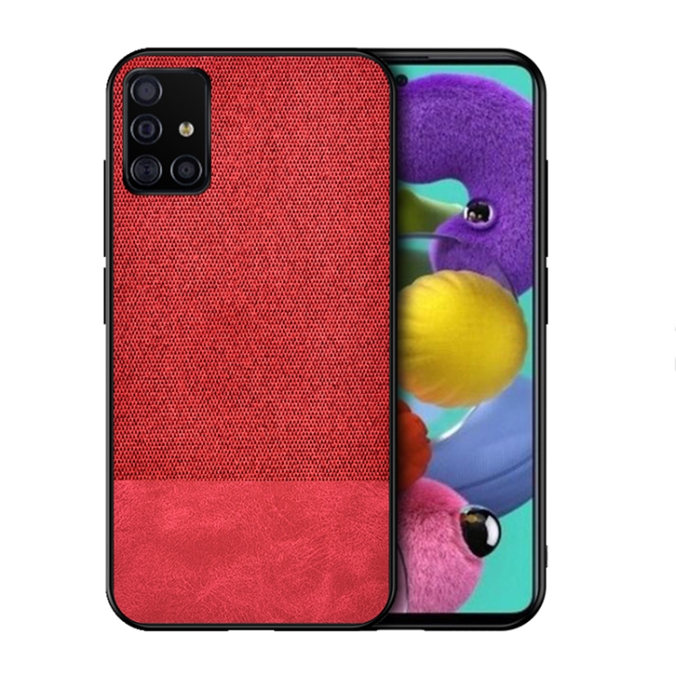 

For Galaxy A71 Shockproof Splicing PU + Cloth Texture PC + TPU Protective Case(Red)