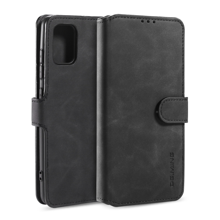 

For Galaxy A71 DG.MING Retro Oil Side Horizontal Flip Case with Holder & Card Slots & Wallet(Black)