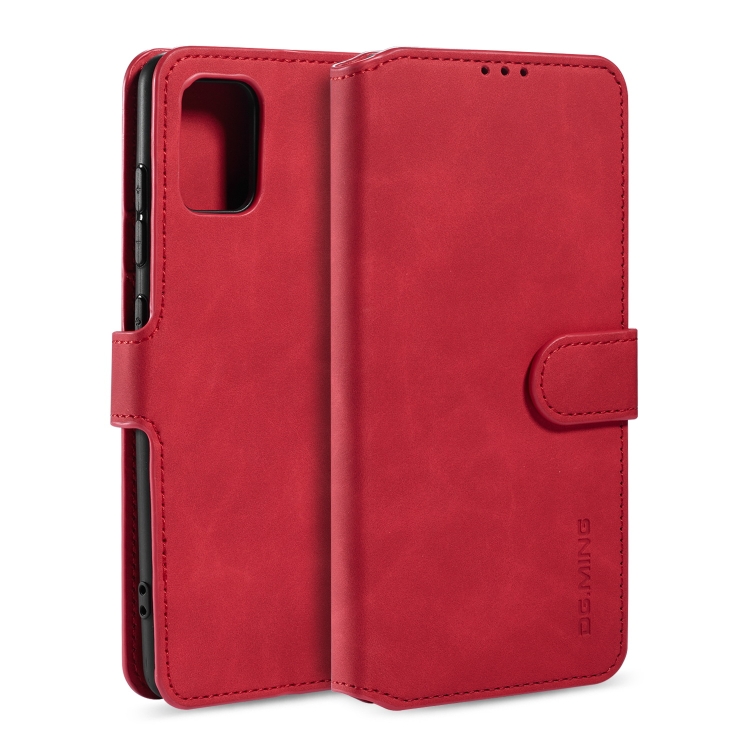 

For Galaxy A71 DG.MING Retro Oil Side Horizontal Flip Case with Holder & Card Slots & Wallet(Red)