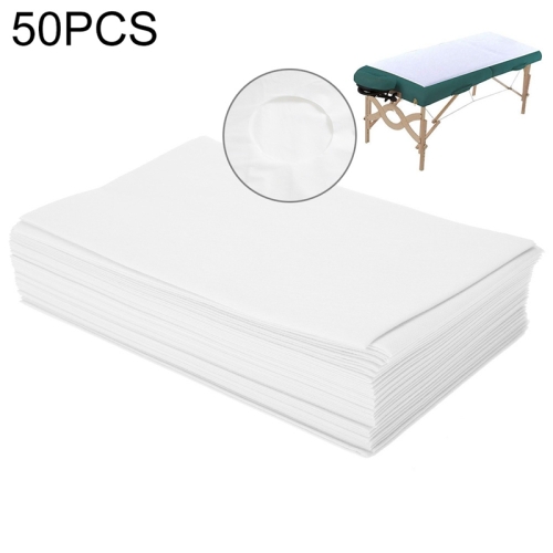 

50 PCS with Hole 100x200cm Disposable Thicken Non-Woven Fabric Waterproof Oil-proof Beauty Salon Massage Bed Hospital Bed Coverlet(White)