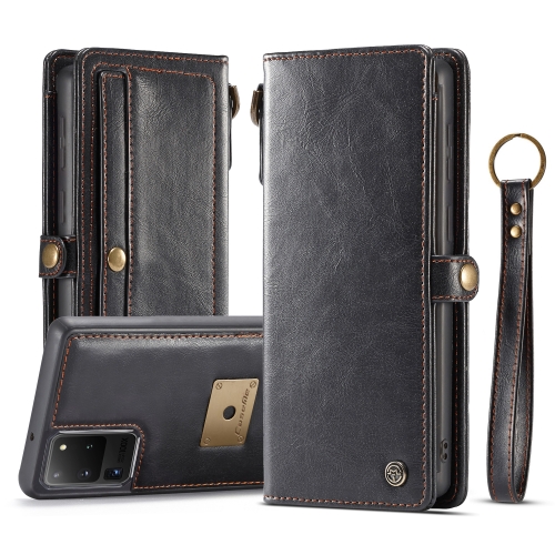 

For Galaxy S20 Ultra CaseMe Separable Crazy Horse Texture Magnetic Flip Leather Wallet Case with Zipper & Card Slot & Photo Frame & Lanyard(Black)