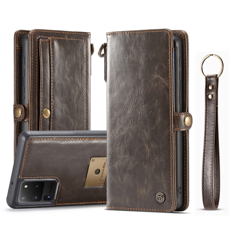 

For Galaxy S20 Ultra CaseMe Separable Crazy Horse Texture Magnetic Flip Leather Wallet Case with Zipper & Card Slot & Photo Frame & Lanyard(Coffee)