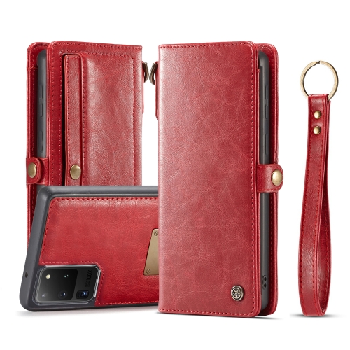 

For Galaxy S20 Ultra CaseMe Separable Crazy Horse Texture Magnetic Flip Leather Wallet Case with Zipper & Card Slot & Photo Frame & Lanyard(Red)