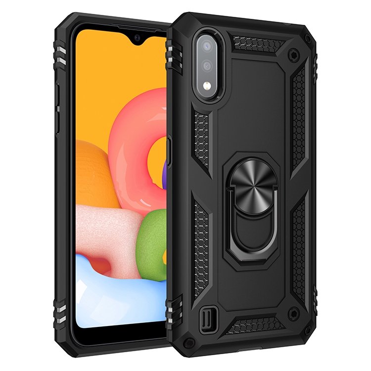 

For Galaxy A01 EU Version Shockproof TPU + PC Protective Case with 360 Degree Rotating Holder(Black)