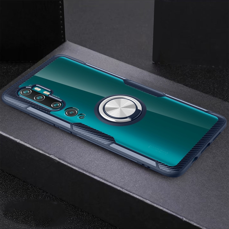 

For Xiaomi CC9 Pro Shockproof Transparent TPU + Acrylic Protective Case with Ring Holder(Navy)
