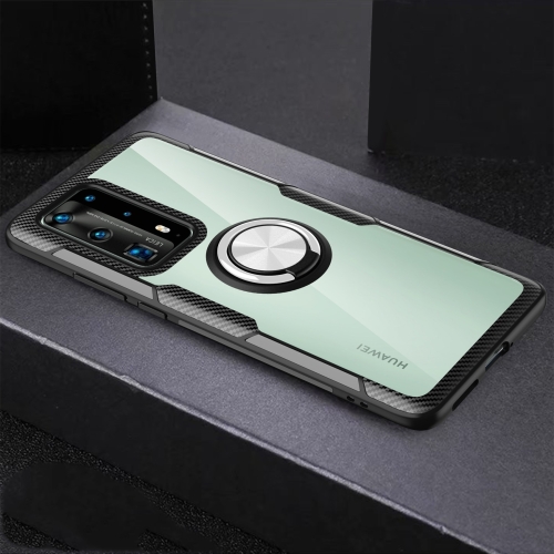 

For Huawei P40 Pro Shockproof Transparent TPU + Acrylic Protective Case with Ring Holder(Silver Black)