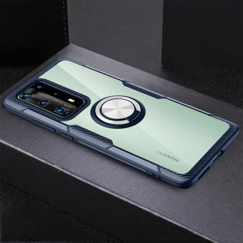 

For Huawei P40 Pro Shockproof Transparent TPU + Acrylic Protective Case with Ring Holder(Navy)