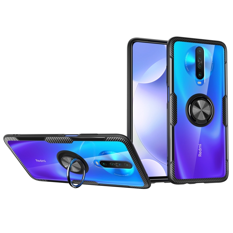 

For Xiaomi Redmi K30 Shockproof Transparent TPU + Acrylic Protective Case with Ring Holder(Black)