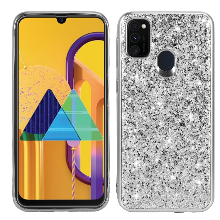 

For Galaxy M30s Plating Glittery Powder Shockproof TPU Protective Case(Silver)
