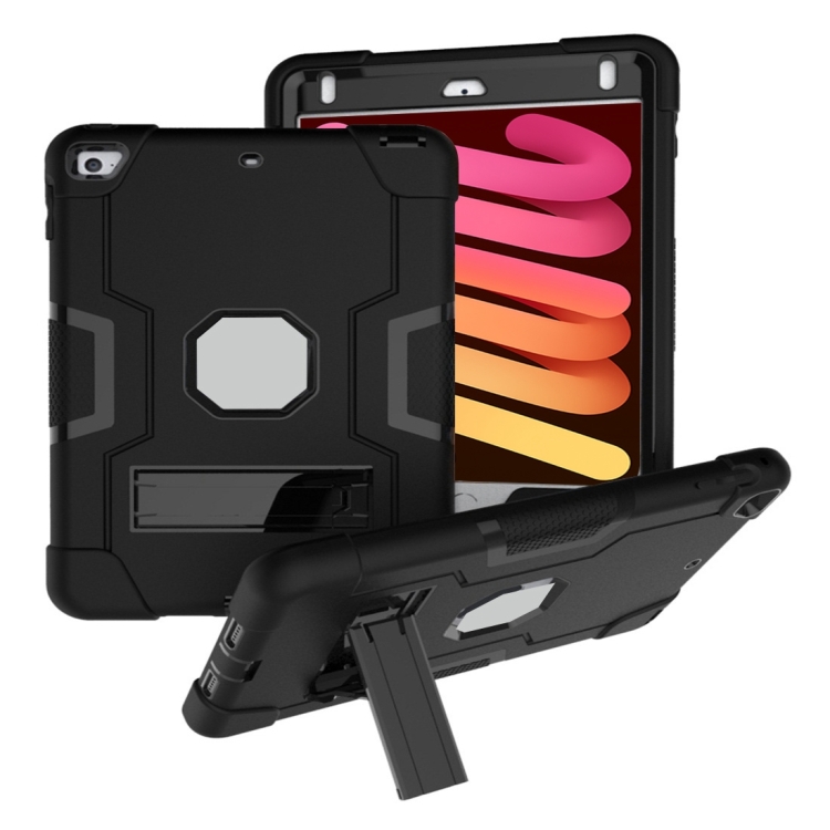 

For iPad mini 3/2/1 Silicone + PC Protective Case with Stand(Black + Grey)