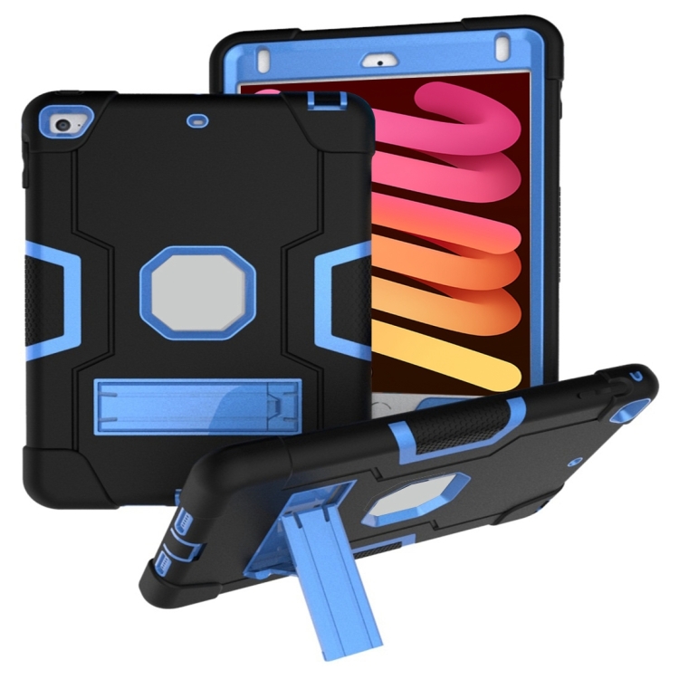 

For iPad mini 3/2/1 Silicone + PC Protective Case with Stand(Black + Blue)