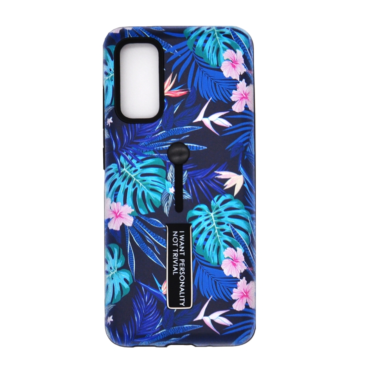 

For Galaxy S20 Ultra Embossment Painted Pattern Protective Case with Holder(Blue Pink Flower)