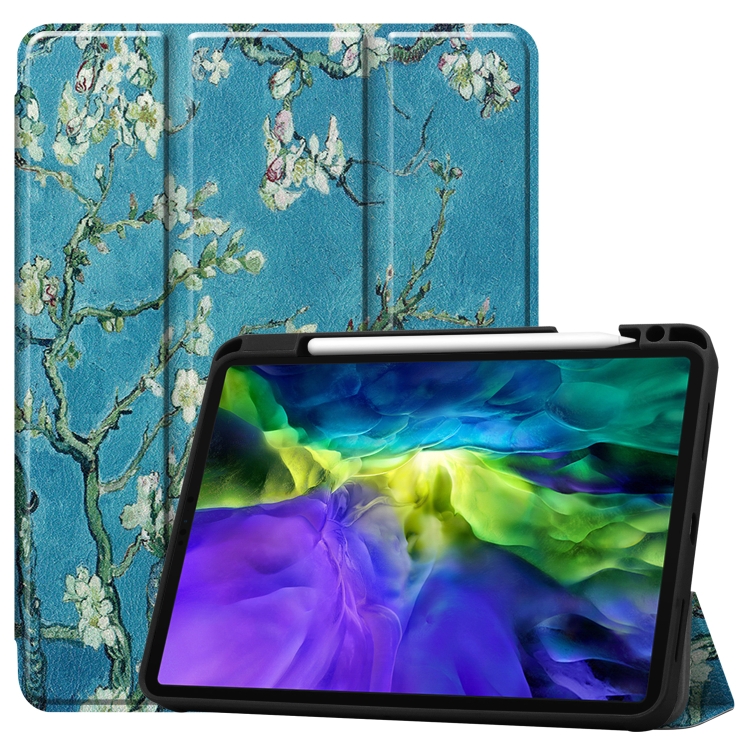 

For iPad Pro 11 inch 2020 Painted TPU Smart Tablet Holster With Sleep Function & Tri-Fold Bracket & Pen Slot(Apricot Blossom)