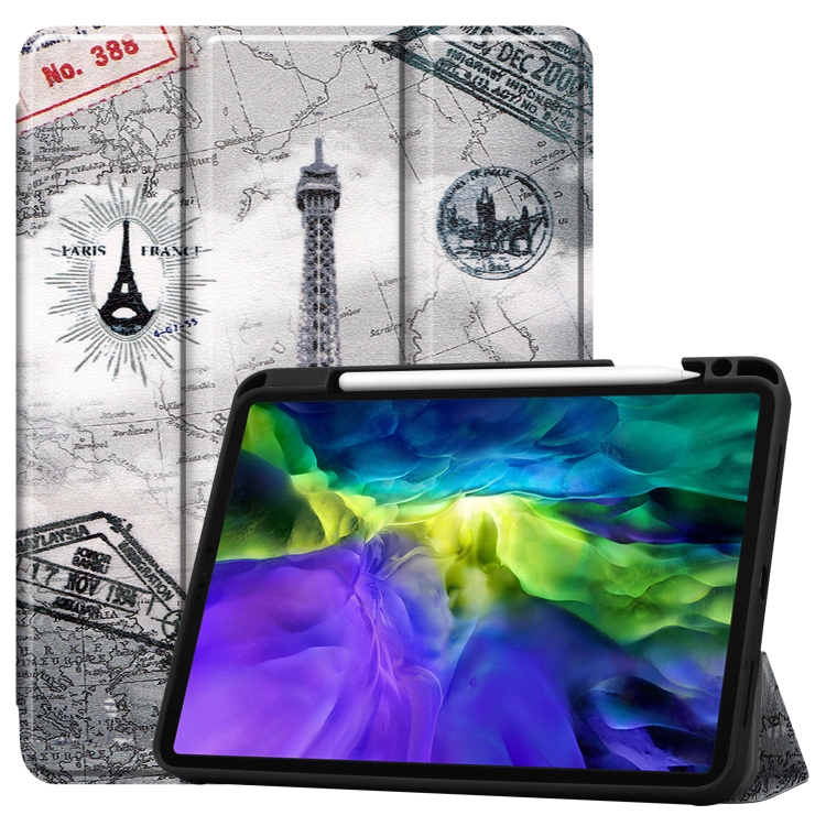 

Painted TPU Smart Tablet Holster With Sleep Function & Tri-Fold Bracket & Pen Slot(Retro Tower)