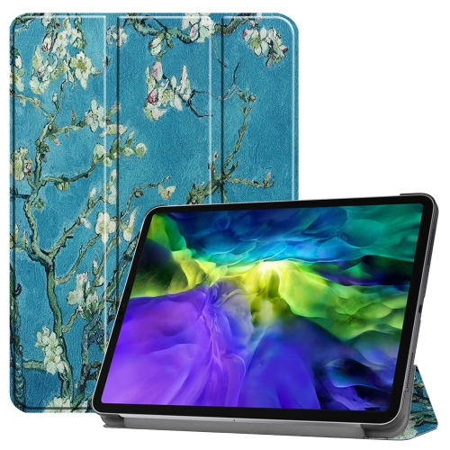 

For iPad Pro 11 inch 2020 Custer Painted PU Leather Case with Sleep / Wake-up Function & 3-Fold Holder(Apricot Blossom)