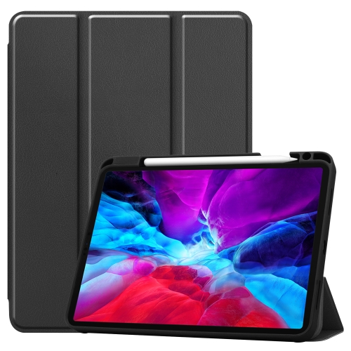 

For iPad Pro 12.9 inch 2020 Custer Pattern Pure Color TPU Smart Tablet Holster with Sleep Function & Tri-Fold Bracket & Pen Slot(Black)