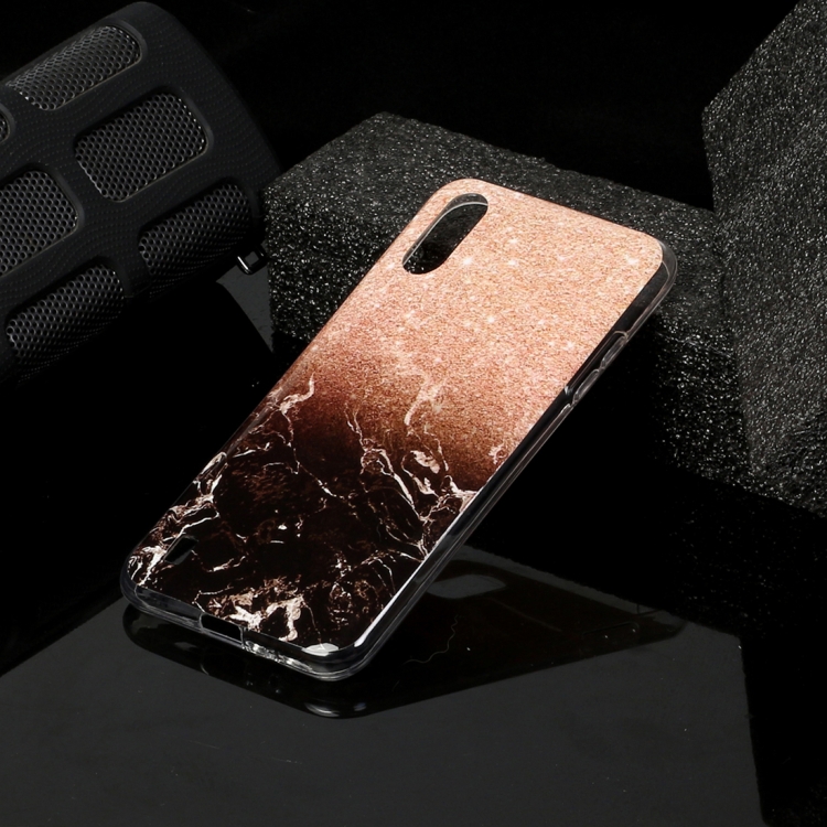 

For Galaxy A01 Marble Pattern Soft TPU Protective Case(Rose Gold Black)