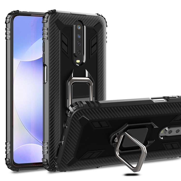 

For Xiaomi Redmi K30 Carbon Fiber Protective Case with 360 Degree Rotating Ring Holder(Black)