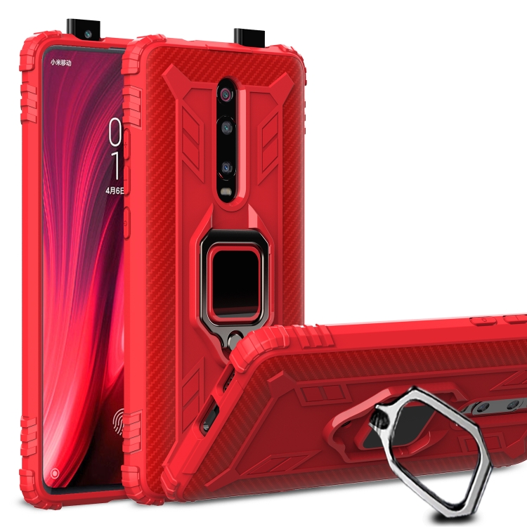 

For Xiaomi 9T & 9T Pro & Redmi K20 & Redmi K20 Pro Carbon Fiber Protective Case with 360 Degree Rotating Ring Holder(Red)