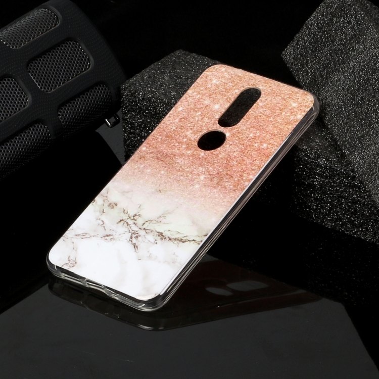 

For Nokia 7.1 Marble Pattern Soft TPU Protective Case(Rose Gold White)