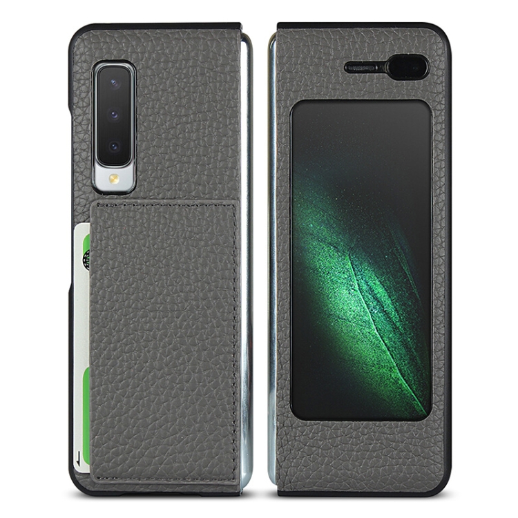 

For Galaxy Fold / W2020 Shockproof Full Coverage Litchi Texture Genuine Leather Case with Card Slot(Grey)