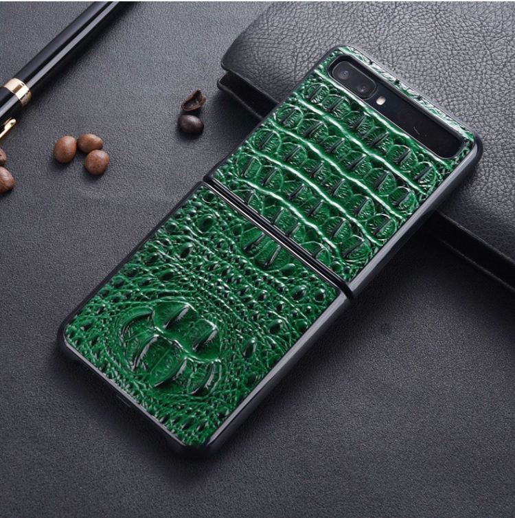 

For Galaxy Z Flip Split Shockproof Full Coverage Leather Case(Green Crocodile Claw)