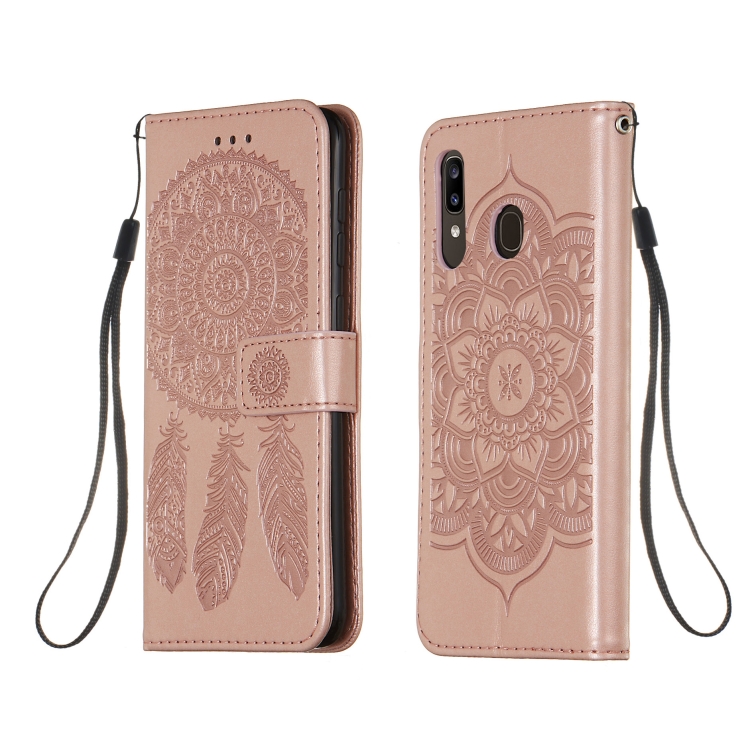 

For Galaxy A20 / A30 Dream Catcher Printing Horizontal Flip Leather Case with Holder & Card Slots & Wallet & Lanyard(Rose Gold)