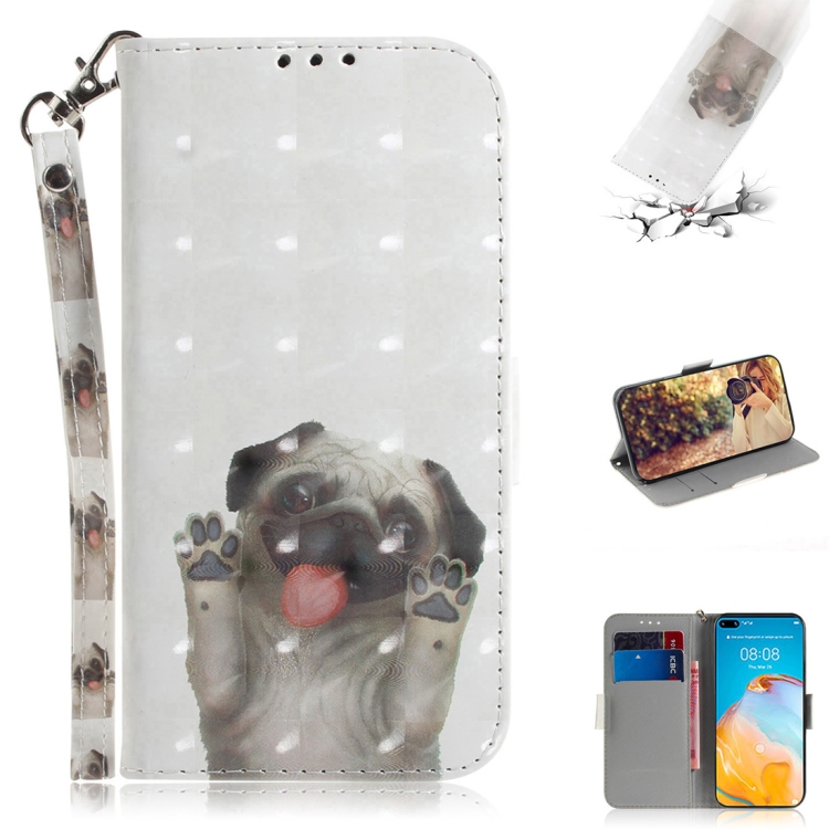 

For Huawei P40 3D Painting Horizontal Flip Leather Case with Holder & Card Slot & Wallet & Lanyard(Pug)