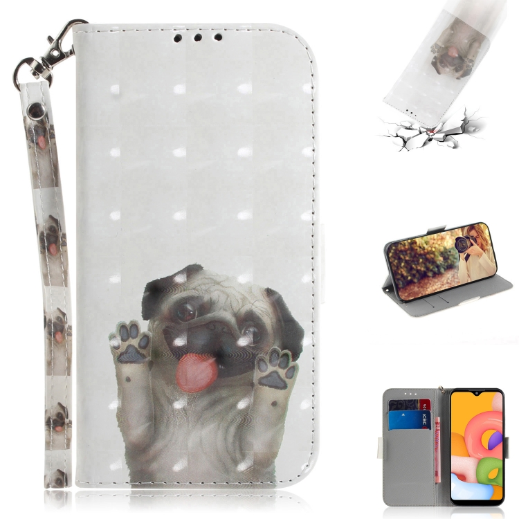 

For Galaxy A01 3D Painting Horizontal Flip Leather Case with Holder & Card Slot & Wallet & Lanyard(Pug)