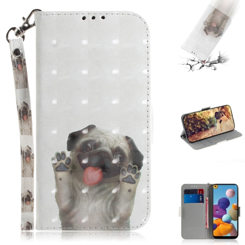 

For Galaxy A21 3D Painting Horizontal Flip Leather Case with Holder & Card Slot & Wallet & Lanyard(Pug)