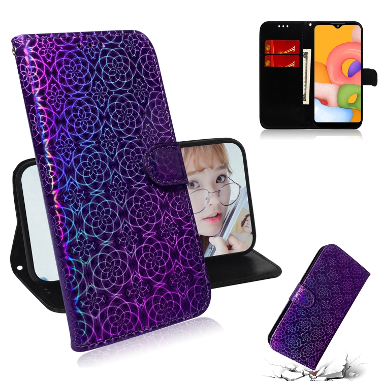 

For Galaxy A01 Solid Color Colorful Magnetic Buckle Horizontal Flip PU Leather Case with Holder & Card Slots & Wallet & Lanyard(Purple)