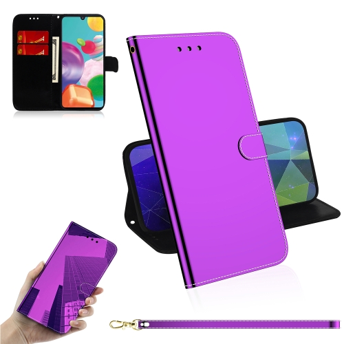 

For Galaxy A41 Lmitated Mirror Surface Horizontal Flip Leather Case with Holder & Card Slots & Wallet & Lanyard(Purple)