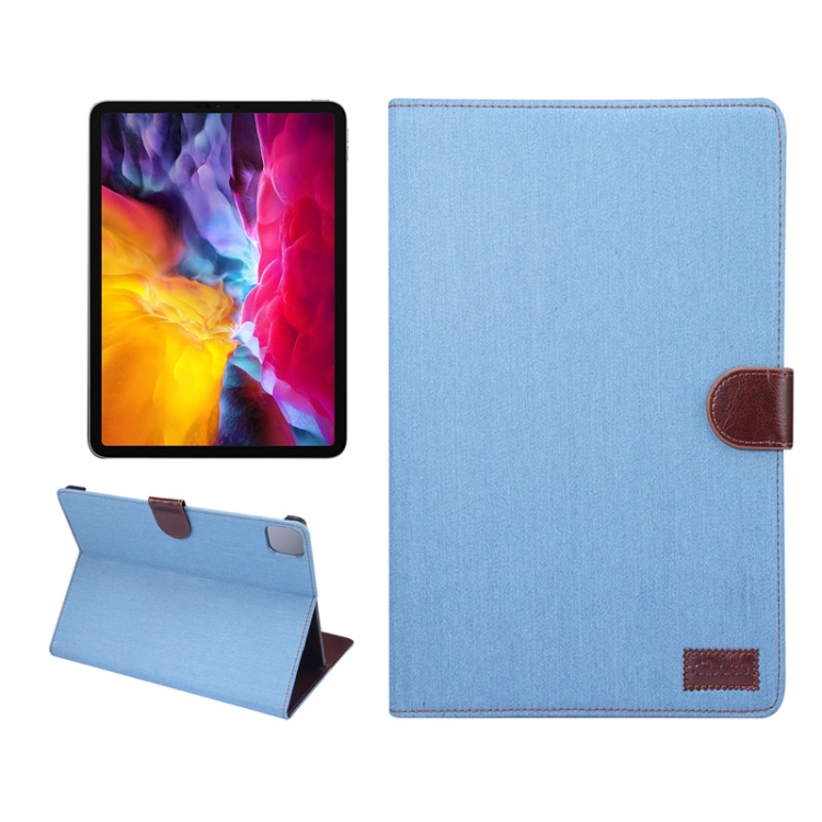 

For iPad Pro 11 inch 2020 PC + Left And Right Denim Leather Case Wallet Card Holder With Dormancy(Light Blue)